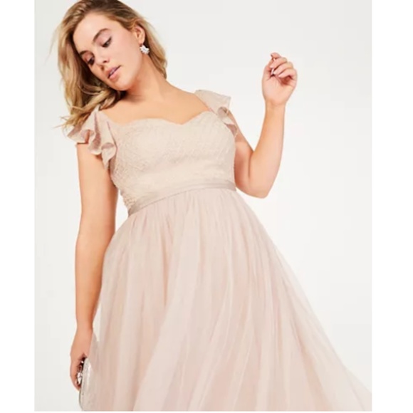 City Chic Dresses & Skirts - NWT City Chic Blush Beaded Tulle Ruffle Midi Dress